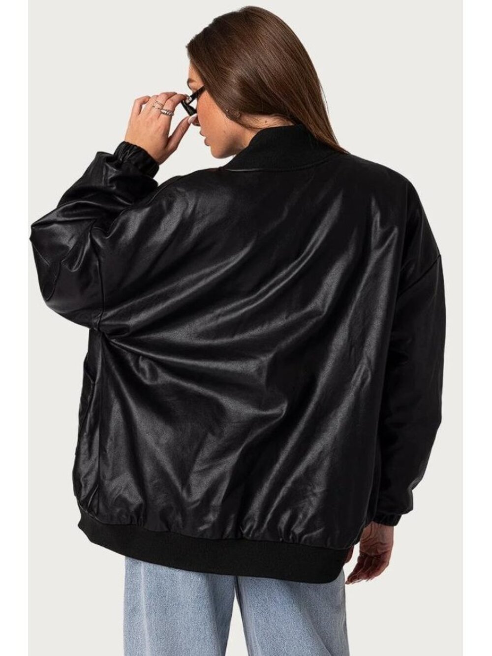 EDIKTED Women's Faux Leather Oversized Bomber Jacket Size M In Black - Picture 2 of 9